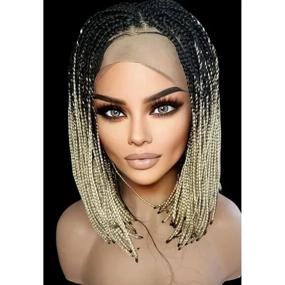 Handmade Braided Lace Wigs, Bob cut, ombre Micro millions braids. Short NWT